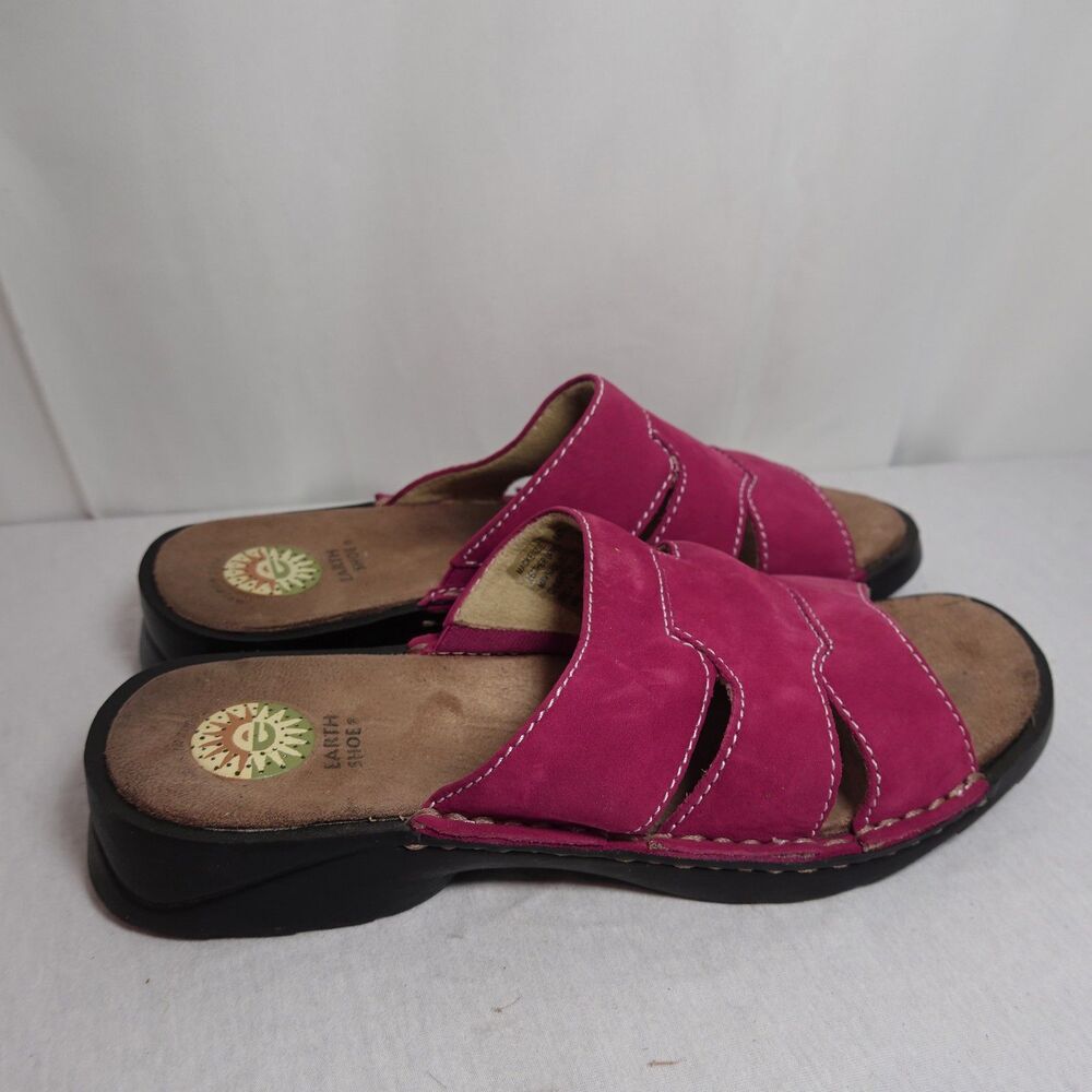 Earth Spirit Pink Leather Mackenzie Slip On Slide Sandals,Size 8 Jazzy Red